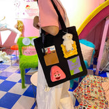 Women's Canvas Tote Bag Retro Cartoon Shoulder Bag