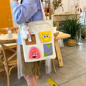 Women's Canvas Tote Bag Retro Cartoon Shoulder Bag