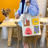 Women's Canvas Tote Bag Retro Cartoon Shoulder Bag