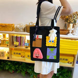 Women's Canvas Tote Bag Retro Cartoon Shoulder Bag