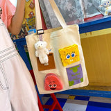 Women's Canvas Tote Bag Retro Cartoon Shoulder Bag