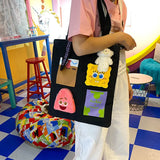 Women's Canvas Tote Bag Retro Cartoon Shoulder Bag
