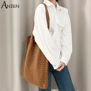 Women's Bag Knitting Wool Shoulder Casual Female Reusable Large Capacity Handbag