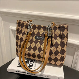 Women's Plaid Commuter Tote Bag Large Capacity Single Shoulder Crossbody