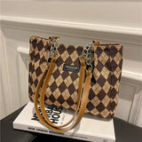 Women's Plaid Commuter Tote Bag Large Capacity Single Shoulder Crossbody