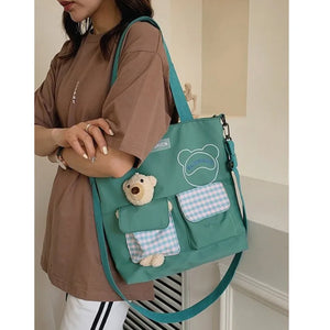 Sweet Bear Messenger Bag Large Capacity Nylon Study Bag