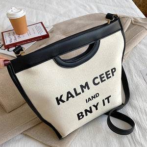 Canvas Shoulder Bag Casual Ladies Bucket Bag Large Capacity Handbag