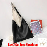 Women's High Capacity PU Leather Shoulder Bag with Chains