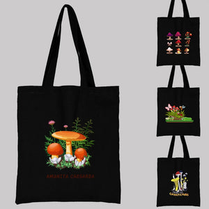 Women's Mushroom Print Canvas Shopper Bag Large Capacity Shoulder Handbag