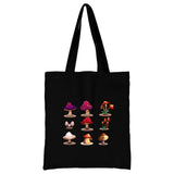 Women's Mushroom Print Canvas Shopper Bag Large Capacity Shoulder Handbag