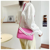 Women's Large Leather Handbag with Acrylic Chain Tote
