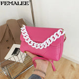 Women's Large Leather Handbag with Acrylic Chain Tote