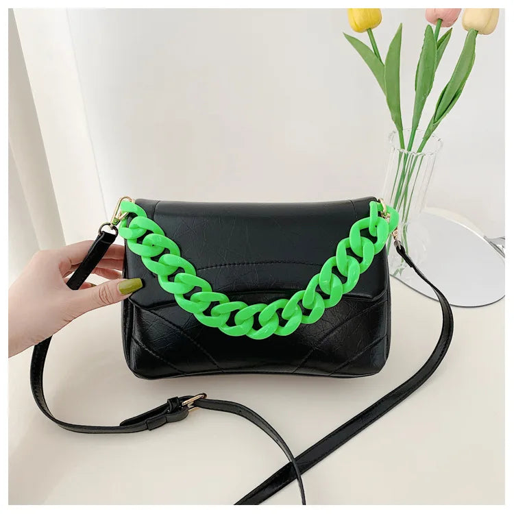 Women's Large Leather Handbag with Acrylic Chain Tote