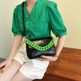Women's Large Leather Handbag with Acrylic Chain Tote