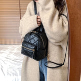 Women's Quilted Leather Backpack Small Casual Ladys Shoulder Bags