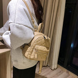 Women's Quilted Leather Backpack Small Casual Ladys Shoulder Bags