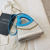 Heart Shape Top Handle Tote Bag Contrast Pu Leather Crossbody Small Handbag