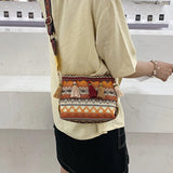 Ethnic Style Canvas Tassel Bucket Bag Crossbody Chain Bag
