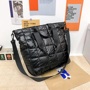 Nylon Quilted Top-handle Crossbody Bag with Embroidery