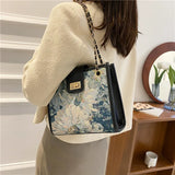 Women's Oil Painting Tote Bag Large Capacity for Autumn Winter