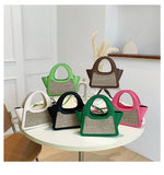 Women's Spliced Shoulder Bag Straw Handbag Rattan Trapeze Bag