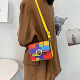 Personalized Plaid Stitching Small Shoulder Bag for Women