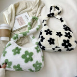 Plush Fur Flower Love Pattern Shoulder Bags Soft Fur Underarm Bag
