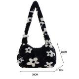 Plush Fur Flower Love Pattern Shoulder Bags Soft Fur Underarm Bag