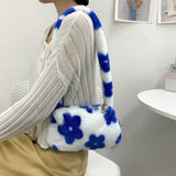 Plush Fur Flower Love Pattern Shoulder Bags Soft Fur Underarm Bag