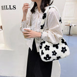 Plush Fur Flower Love Pattern Shoulder Bags Soft Fur Underarm Bag