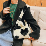 Leopard Plush Love Heart Shoulder Bag Women's Tote Handbag