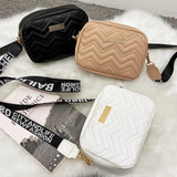 Women's Square Messenger Bag with Embroidered Wavy Design