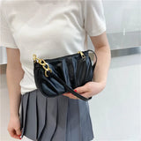 Retro Women Pleated Chain Shoulder Bag Casual Small Handbag