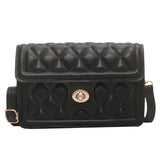 Women's Embroidered Shoulder Bag with Rhombus Design