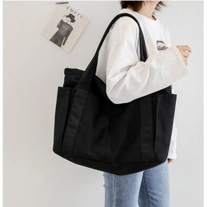 Canvas Shopper Handbag Large Capacity Travel Shoulder Bag for Women