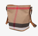 Canvas Bucket Handbag Plaid Messenger Bag Women Shoulder Bags