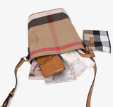 Canvas Bucket Handbag Plaid Messenger Bag Women Shoulder Bags