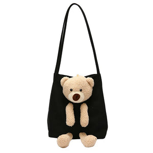 Canvas Bear Crossbody Tote Handbag Zipper Shoulder Bag for Women