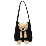 Canvas Bear Crossbody Tote Handbag Zipper Shoulder Bag for Women