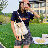 Canvas Bear Crossbody Tote Handbag Zipper Shoulder Bag for Women