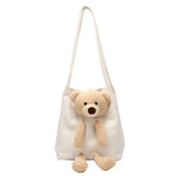 Canvas Bear Crossbody Tote Handbag Zipper Shoulder Bag for Women