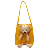 Canvas Bear Crossbody Tote Handbag Zipper Shoulder Bag for Women