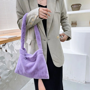Plush Cherry Pattern Shoulder Bag, Retro Tote Handbag