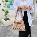 Plush Cherry Pattern Shoulder Bag, Retro Tote Handbag