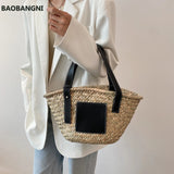 Women's Shoulder Bag Bamboo Handbag Totes Soft Summer Bags for Women