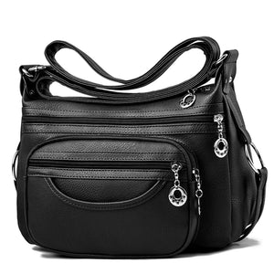 Women's Soft Leather Crossbody Sling Bag with Multi-Layer Pocket