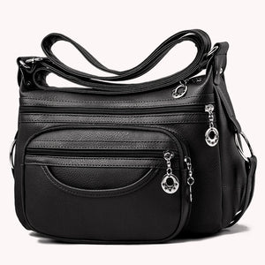 Women's Soft Leather Crossbody Sling Bag with Multi-Layer Pocket