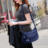 Women's Soft Leather Crossbody Sling Bag with Multi-Layer Pocket
