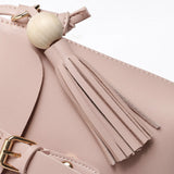 Solid Leather Tassel Shoulder Bag for Women
