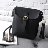 Solid Leather Tassel Shoulder Bag for Women